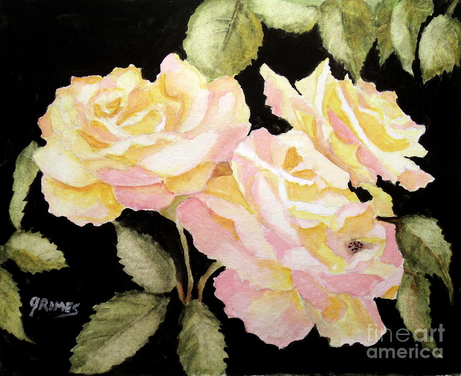 Yellow Garden Roses Painting by Carol Grimes