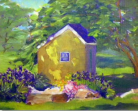 Garden Painting - Yellow Garden Shed by Ken Shuey