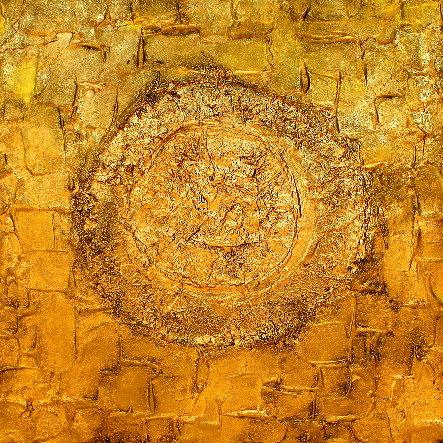 Abstract Painting - Yellow Gold Mixed Media Triptych Part 1 by Julia Apostolova