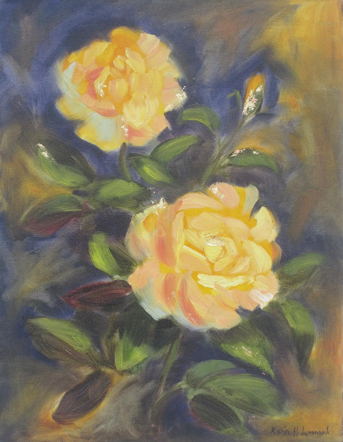 Still Life Painting - Yellow Gold Rose by Karin  Leonard