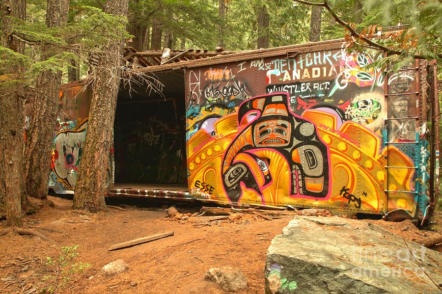 Yellow Graffiti Covered Whistler Train Wreck Photograph by Adam Jewell