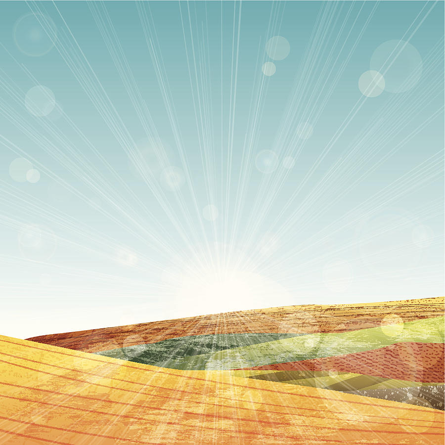 Yellow grunge hills with lens flare and lots of textures Drawing by Lolon