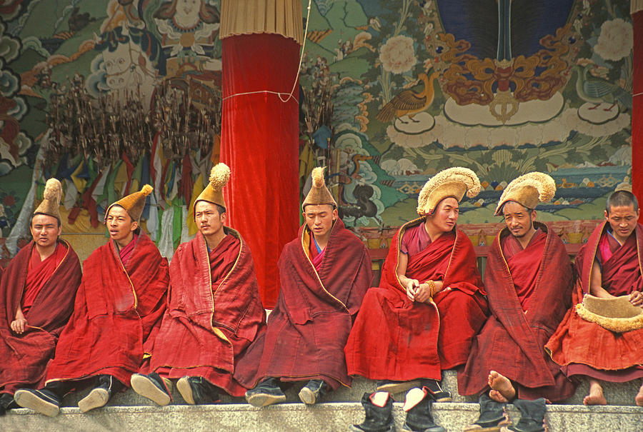 China Photograph - Yellow hat monks by Dennis Cox