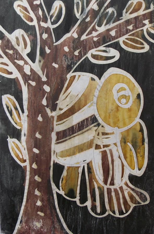 Yellow Head Brown Owl Bird On The Tree Mixed Media by Okunade Olubayo
