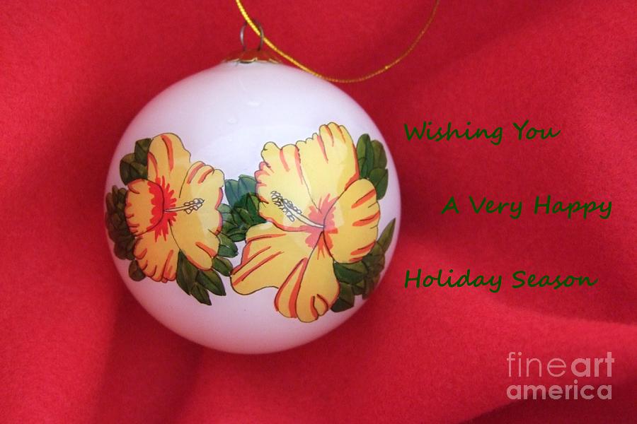 Yellow Hibiscus Christmas Bulb Photograph by Mary Deal