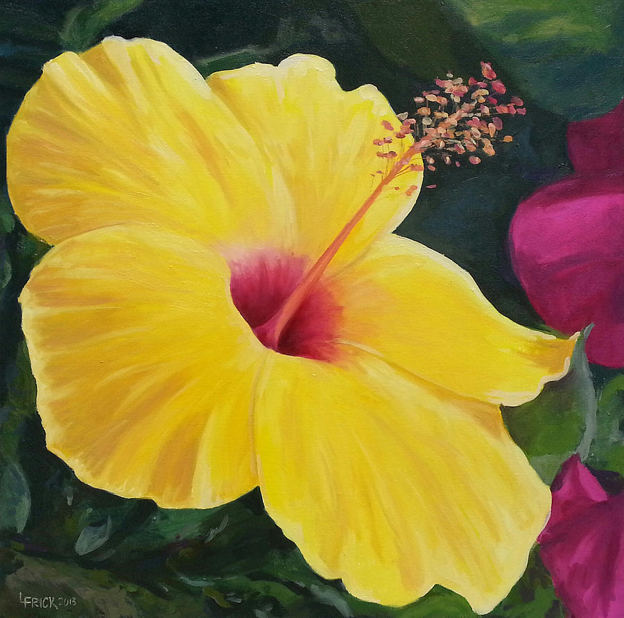 Yellow Hibiscus Painting by Lisa Frick