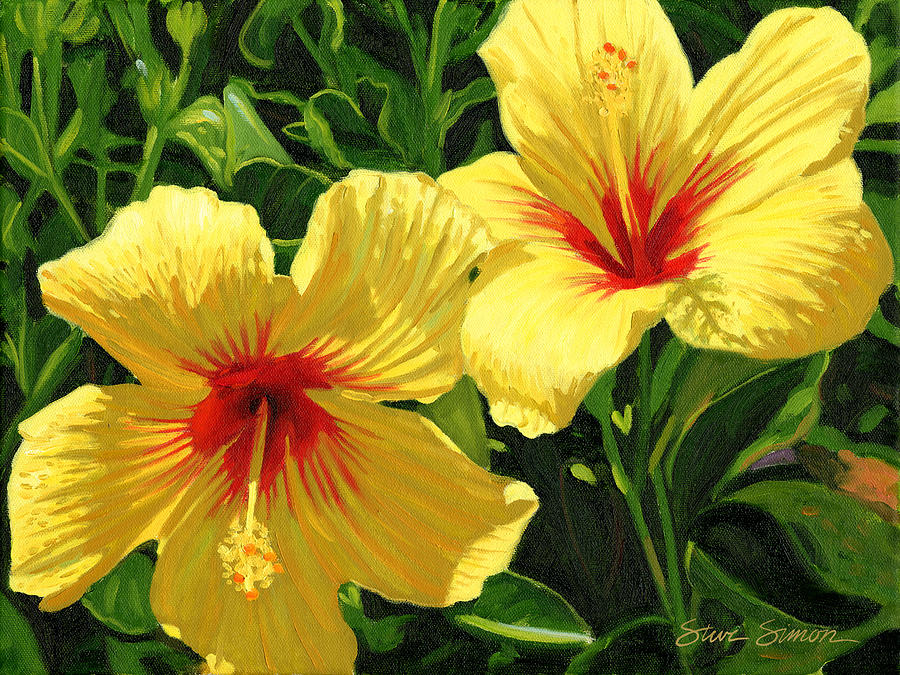 Yellow Hibiscus Painting by Steve Simon