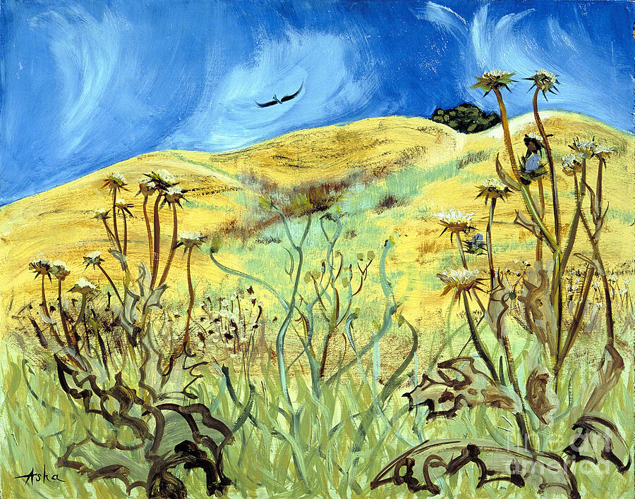 Yellow Hills and Thistles  Painting by Asha Carolyn Young