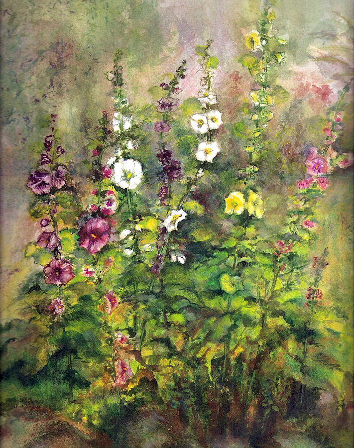 Flower Painting - Yellow Hollyhocks  by Sandra Stockton Rooney