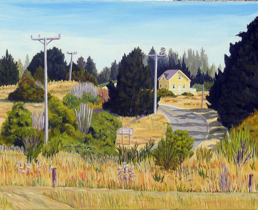 Mendocino Painting - Yellow House Lighthouse Road by Donald Gazzaniga Mendocino Painting - Yellow House Lighthouse Road by Donald Gazzaniga