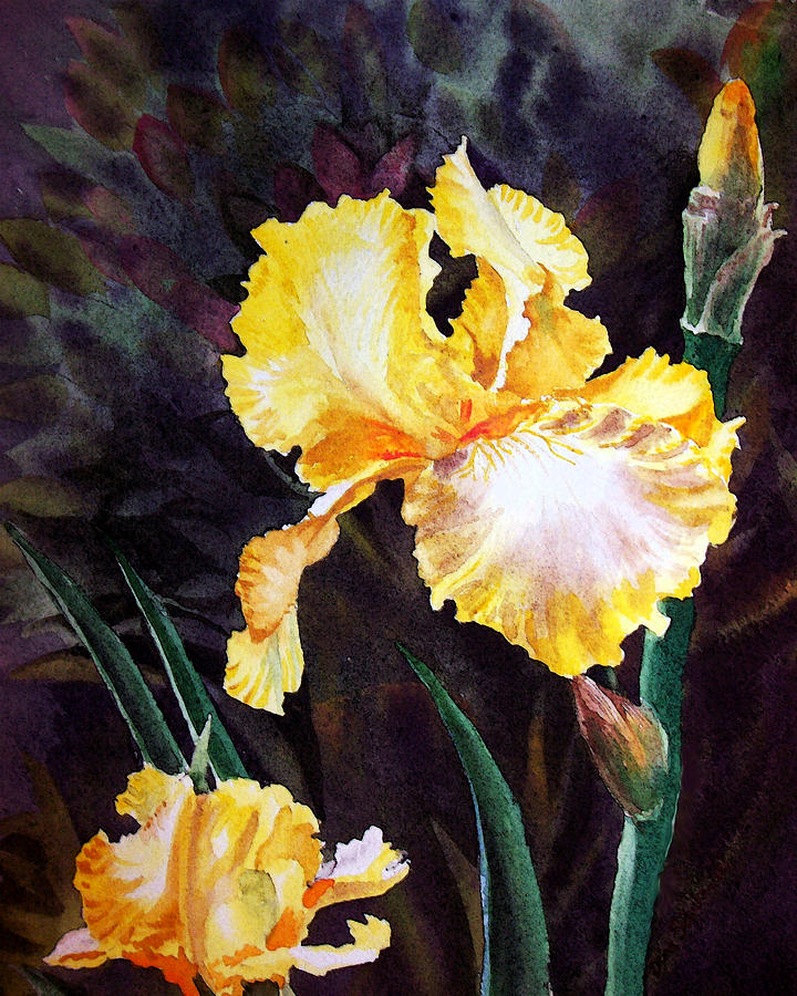 Yellow Iris Painting by Irina Sztukowski