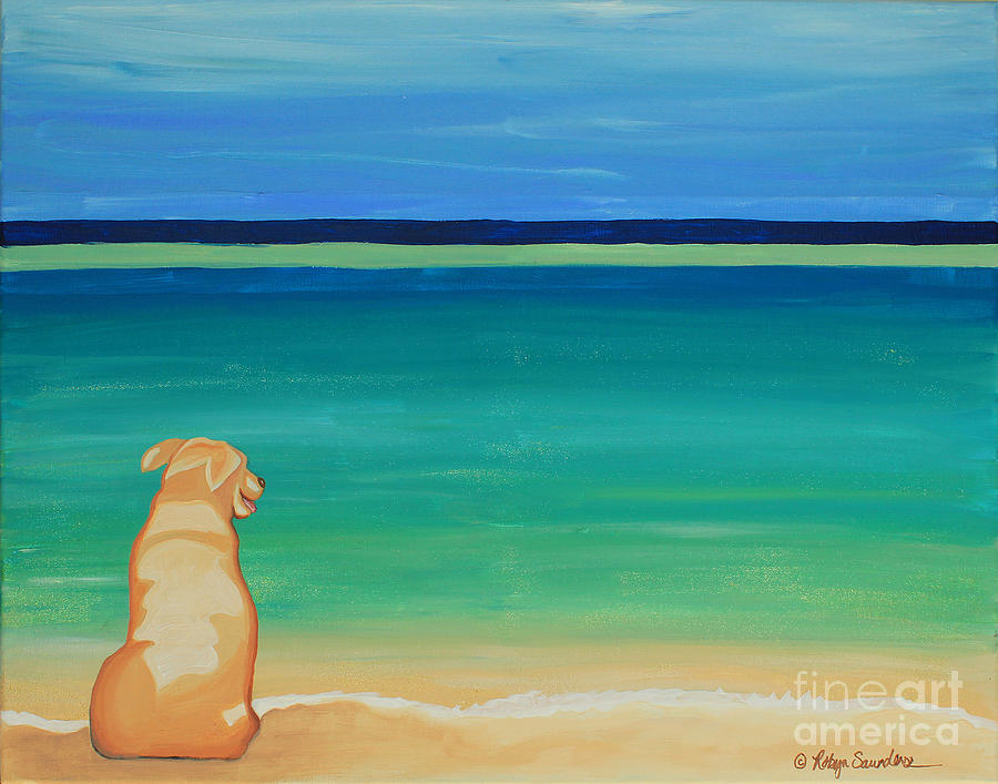 Yellow Dog on the Beach Painting by Robyn Saunders
