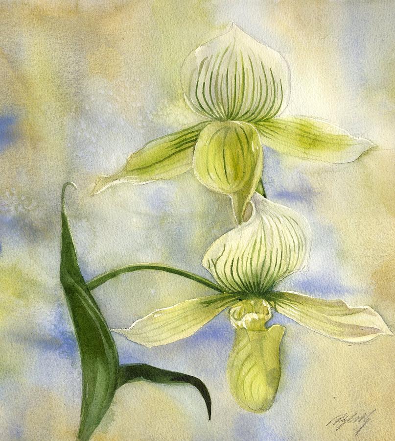 Yellow Ladyslipper Orchid Painting by Alfred Ng