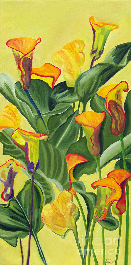 Yellow Lilies Painting by Annette M Stevenson