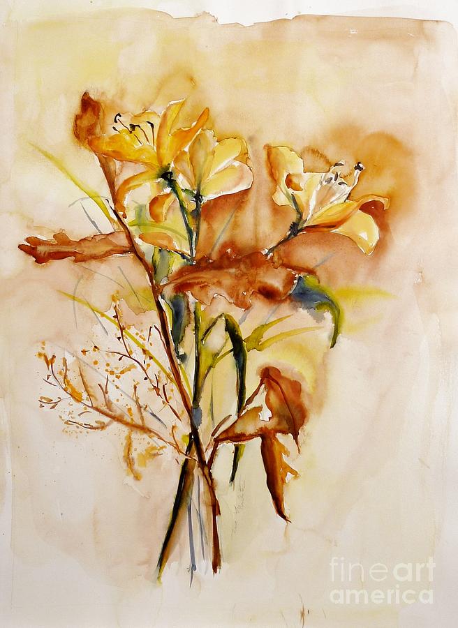 Yellow Lilies Painting by Karina Plachetka