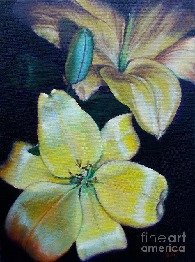 Yellow Lilies Painting by Marlene Book