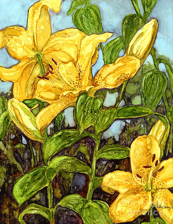 Yellow Lilies Painting by Vicki Baun Barry