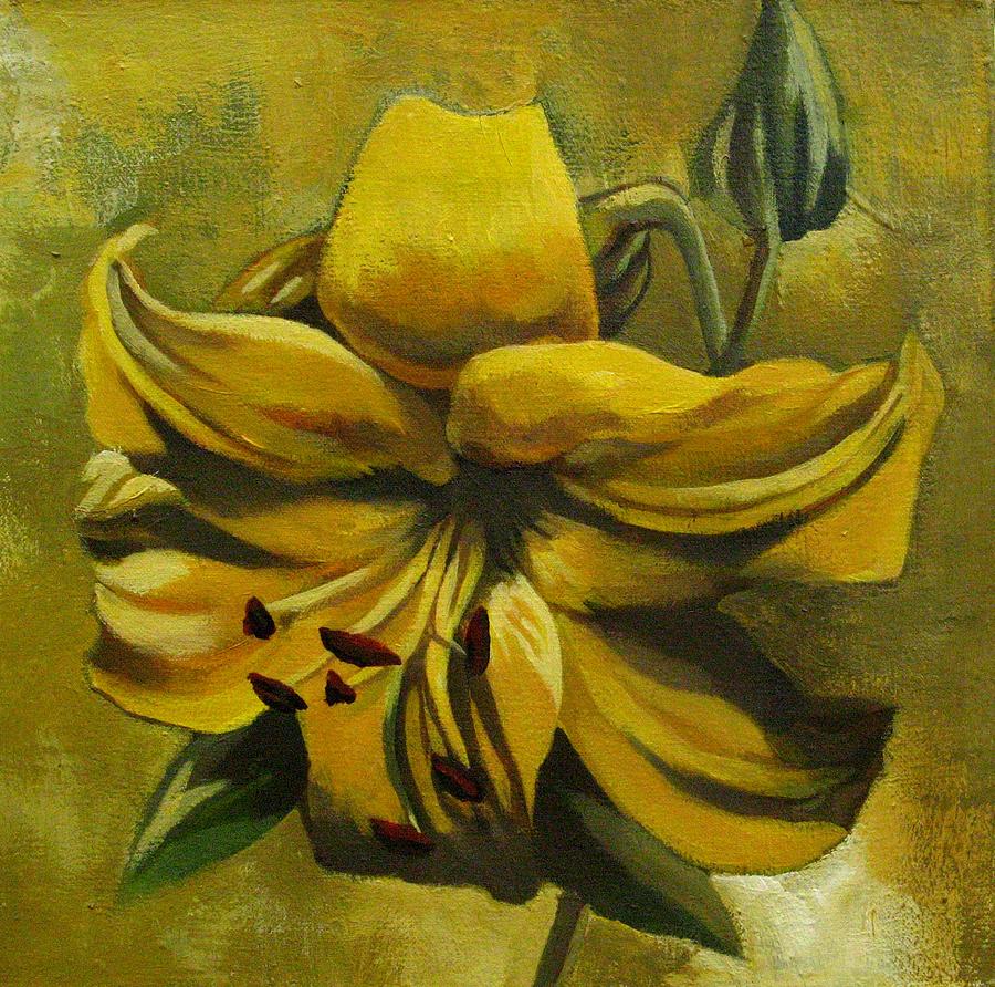 Yellow Lily Painting by Alfred Ng