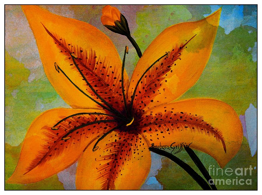 Yellow Lily on Watercolor Background Photograph by Barbara A Griffin