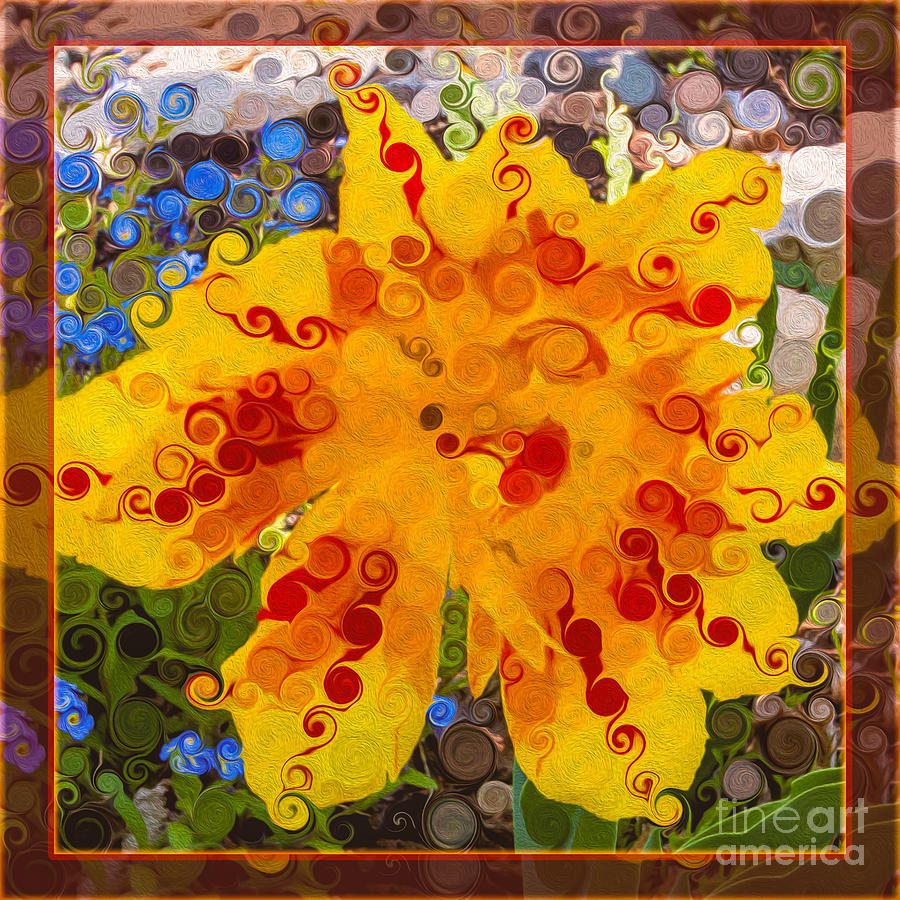 Yellow Lily with Streaks of Red Abstract Painting Flower Art Painting by Omaste Witkowski