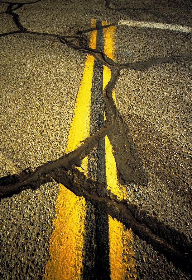 Transportation Photograph - Yellow Lines With Repaired Cracks by Panoramic Images