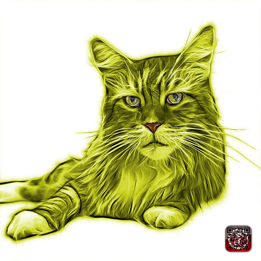 Yellow Maine Coon Cat - 3926 - WB Painting by James Ahn