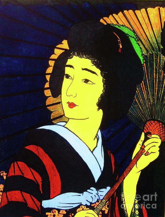 Yellow Moon Geisha Painting by Thea Recuerdo