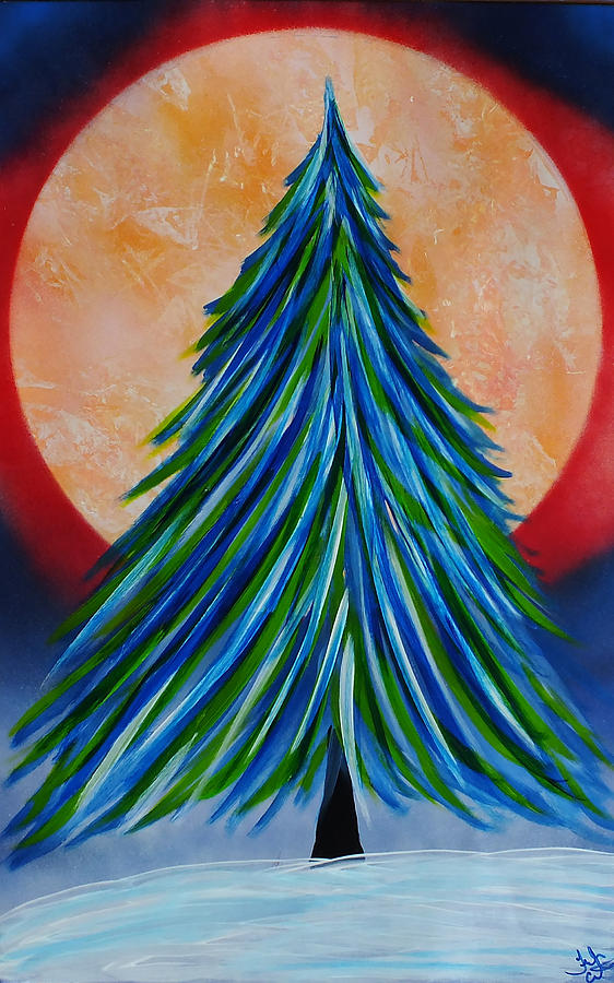 Yellow Moon Holiday Tree Painting by Frank Carter | Fine Art America