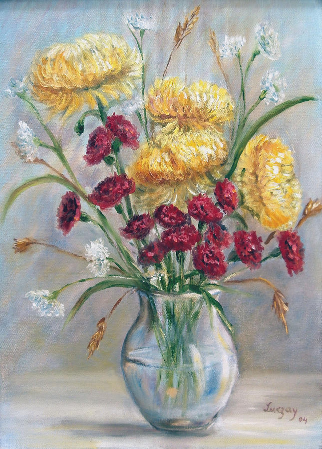 Yellow mums Painting by Katalin Luczay