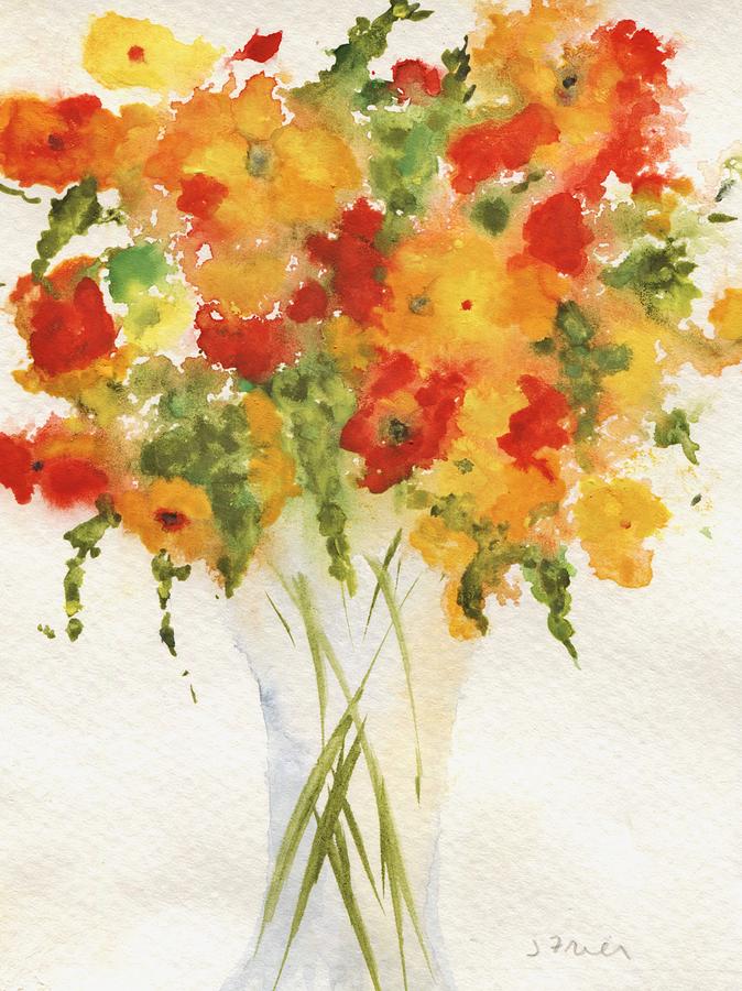 Yellow Orange Flower Vase Painting by Jamie Frier