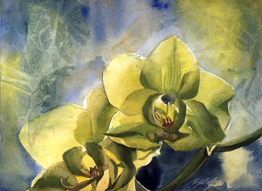 Yellow Orchid With Blues Painting by Alfred Ng