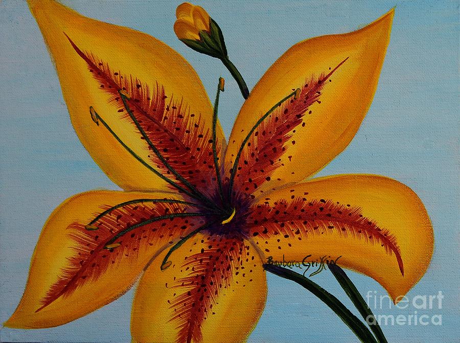 Yellow Oriental Lily Painting by Barbara A Griffin