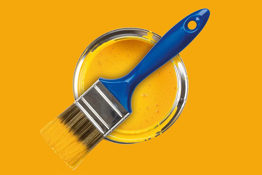 Yellow paint can with brush Photograph by Peter Zvonar