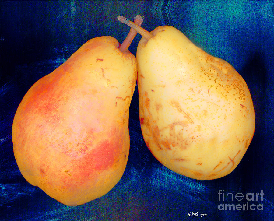 Yellow Pears on Blue Number Two Photograph by Heather Kirk