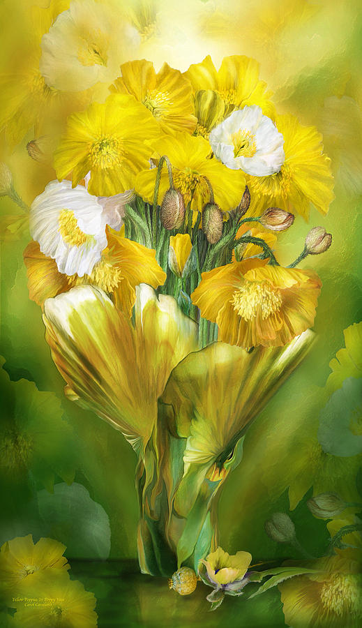 Yellow Poppies In Poppy Vase Mixed Media by Carol Cavalaris