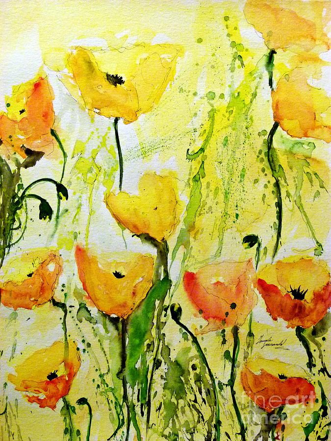 Flower Painting - Yellow Poppys - Abstract Floral Painting by Ismeta Gruenwald