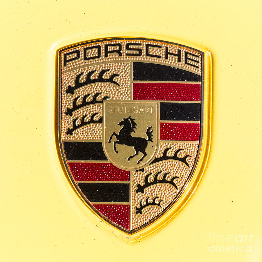 Yellow Porsche Emblem Photograph by Robert Loe