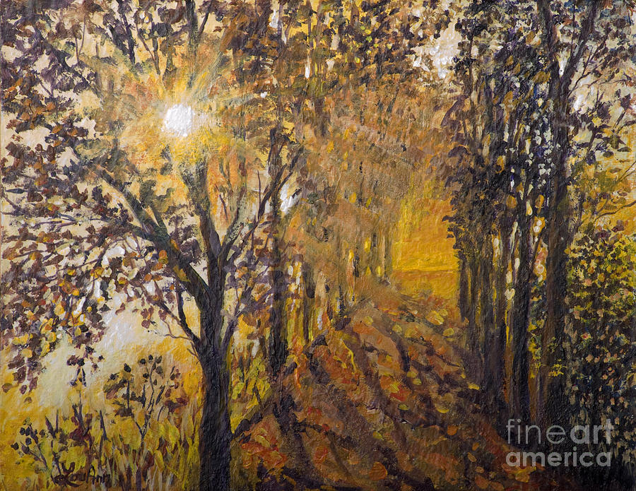 Yellow Road Sunset Shadows Painting by Lou Ann Bagnall