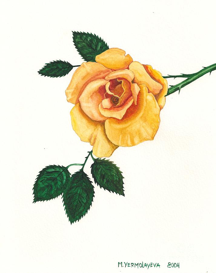 Yellow Rose Painting by Margaryta Yermolayeva