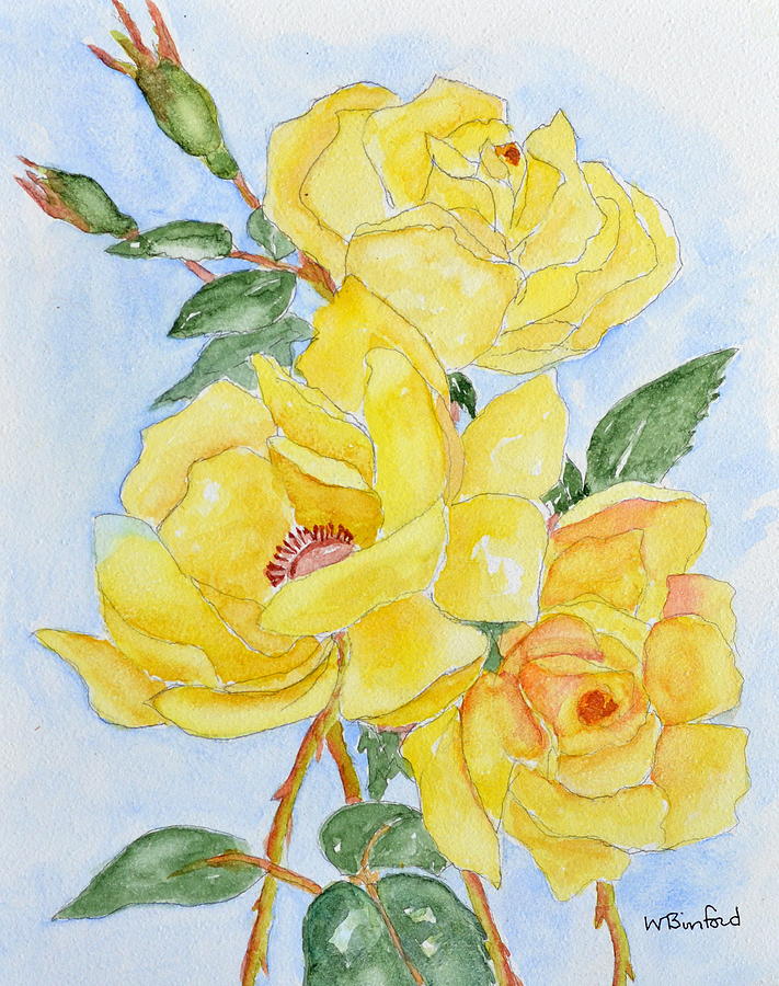 Yellow Roses fyi print on watercolor paper Painting by Wade Binford