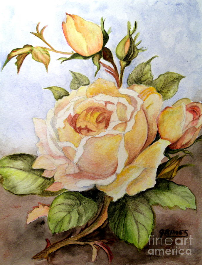 Yellow Roses in the Garden Painting by Carol Grimes
