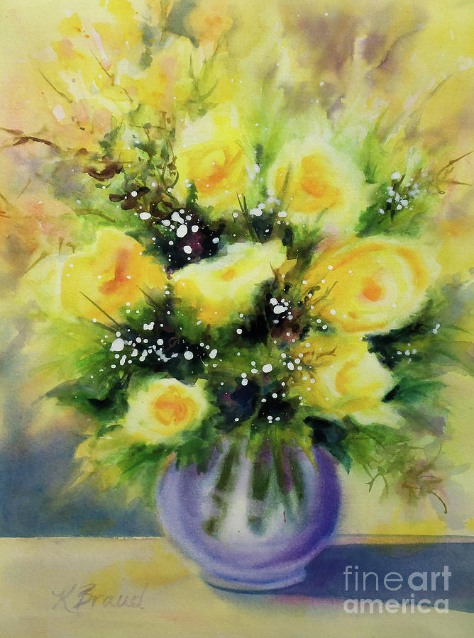 Yellow Roses Painting by Kathy Braud