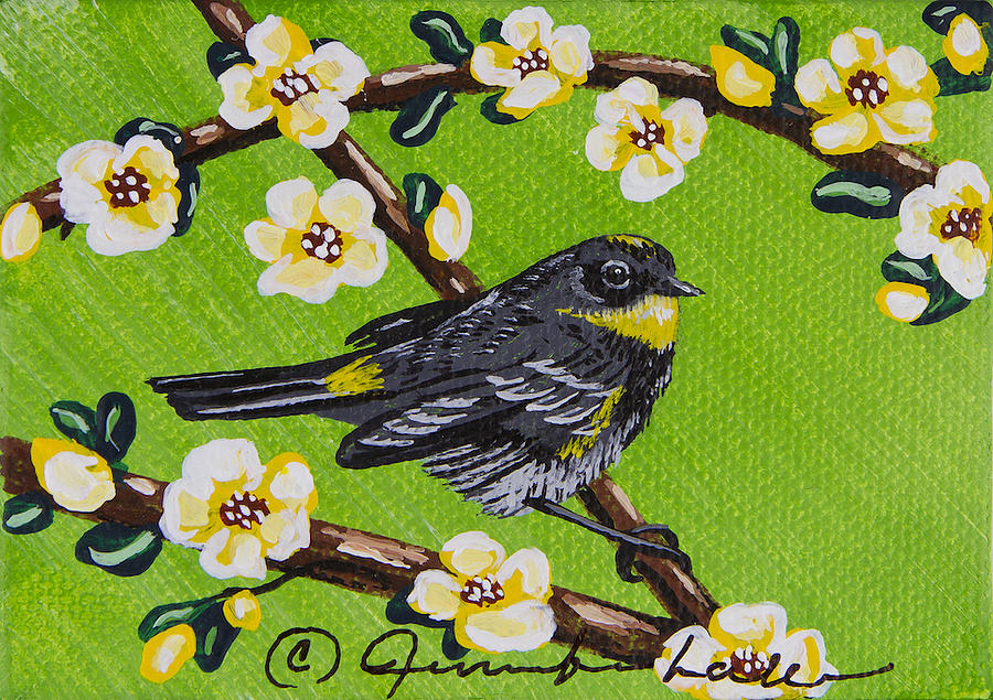Yellow Rump Warbler Bird Mini Painting by Jennifer Lake