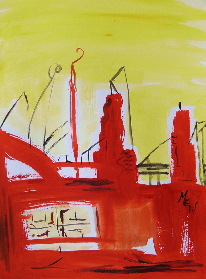 Yellow Sky Industry Painting by Mary Carol Williams