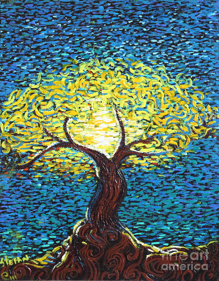 Yellow Squiggle Tree Painting by Stefan Duncan