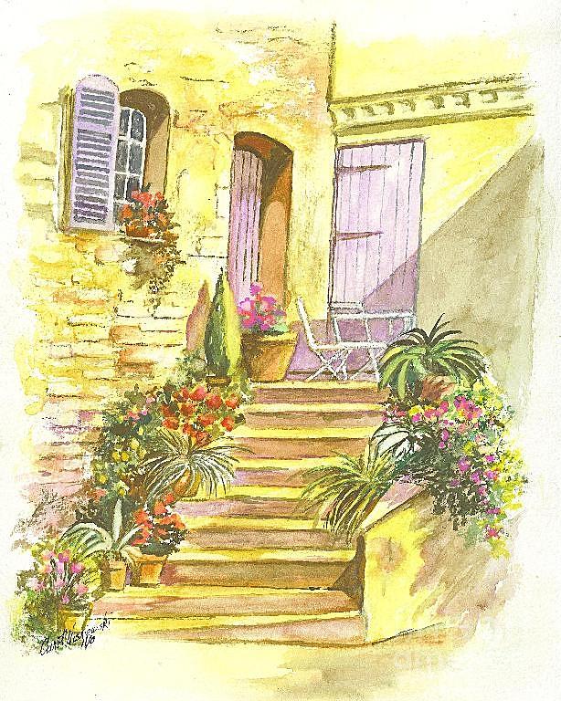 Garden Painting - Yellow Steps by Carol Wisniewski