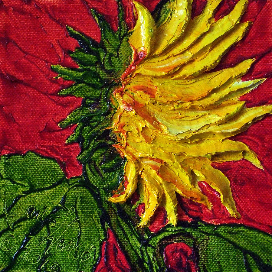 Yellow Sunflower on Red Painting by Paris Wyatt Llanso