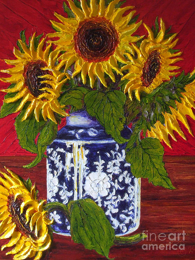 Yellow Sunflowers in a Vase Painting by Paris Wyatt Llanso