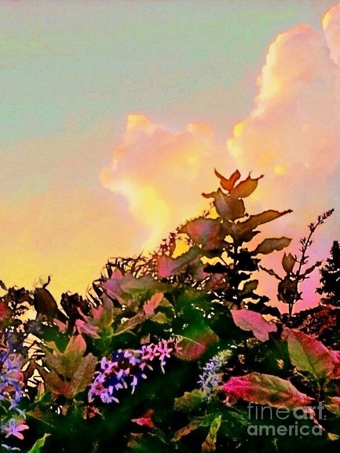 V Yellow Sunrise and Flowers - Vertical Digital Art by Lyn Voytershark