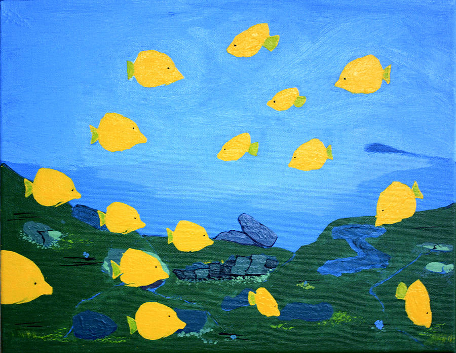 Yellow Tang Underwater Painting by Karen Nicholson